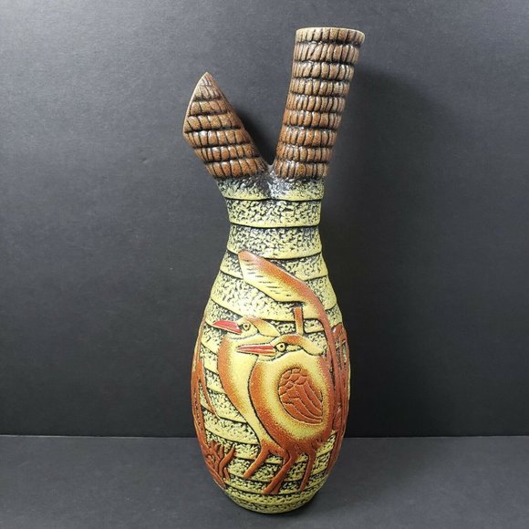 Pier 1 Brown Yellow 11.75" Ribbed Decorative Ceramic Vase - Picture 12 of 12